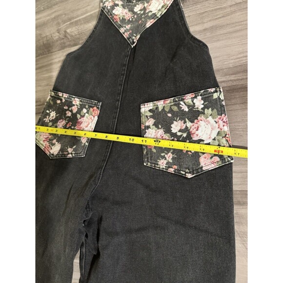 Vintage 80s Not Guilty Girls Floral Black Overalls Pants S/M READ MORE - Picture 11 of 11